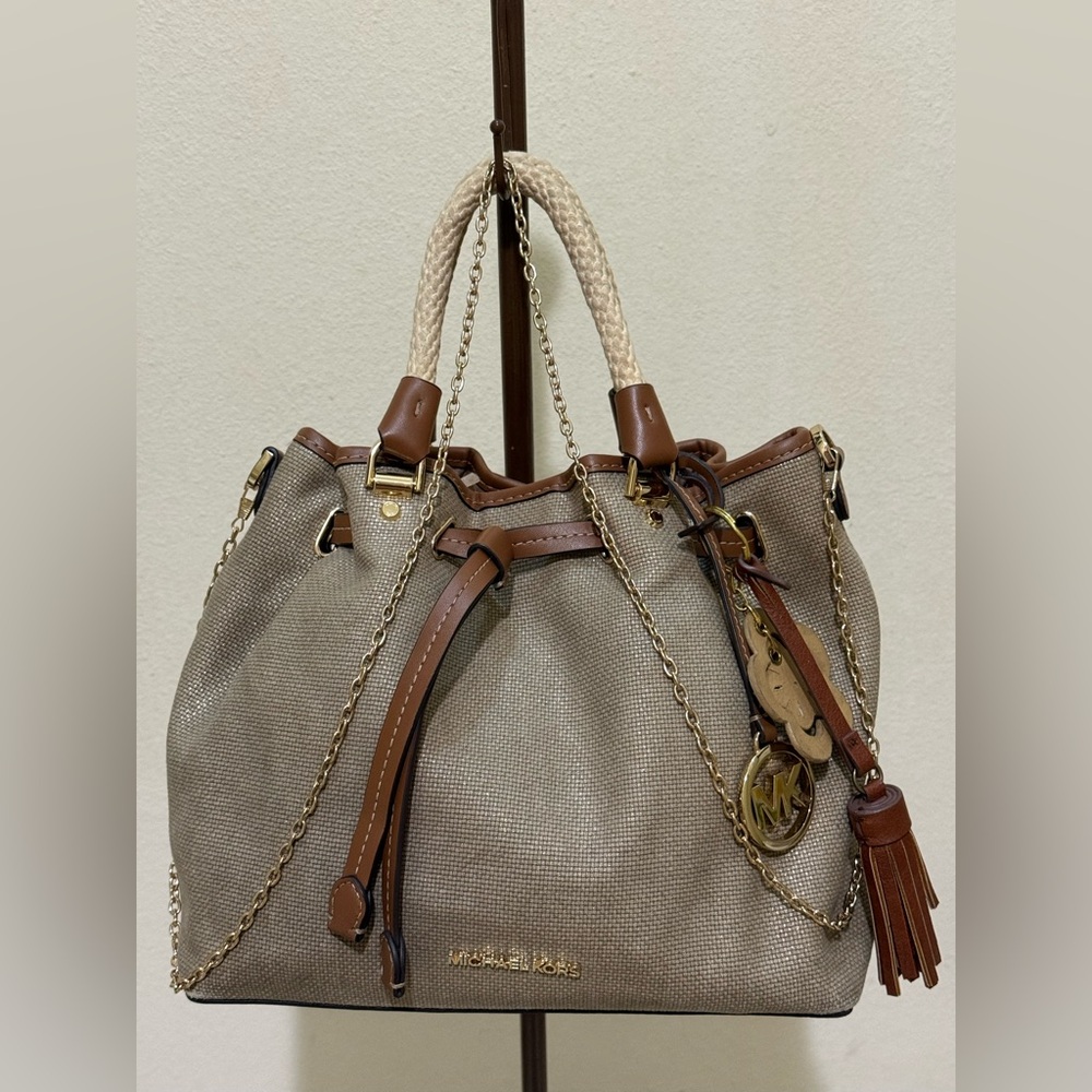Michael Kors Beige and Brown Large Bucket Shoulder Bag